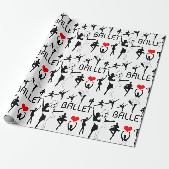 I Kärlek Ballet Mönster. Black Ballet Dancers Presentpapper (Utrullad)