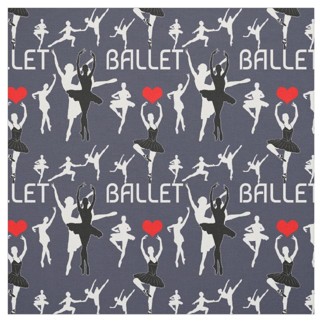 I Kärlek Ballet Mönster. White Ballet Dancers Tyg (Provkarta)