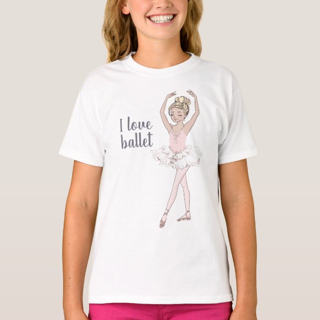 I kärlek Ballet Söt Guld Glitter Ballerina Dancer T Shirt (Framsida)