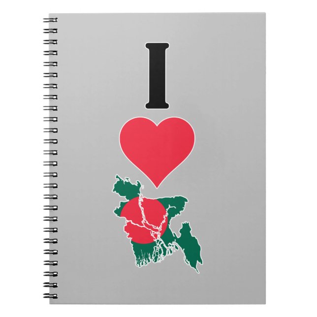 I Kärlek Bangladesh Lodrät Heart Land Flagga Karta Anteckningsbok (Framsidan)