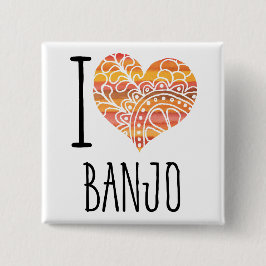 I Kärlek Banjo Orange Mandala Heart Knapp