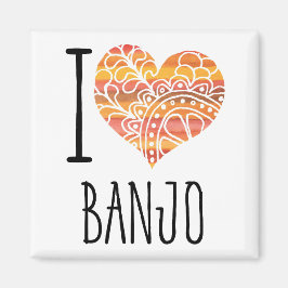 I Kärlek Banjo Orange Mandala Heart Magnet