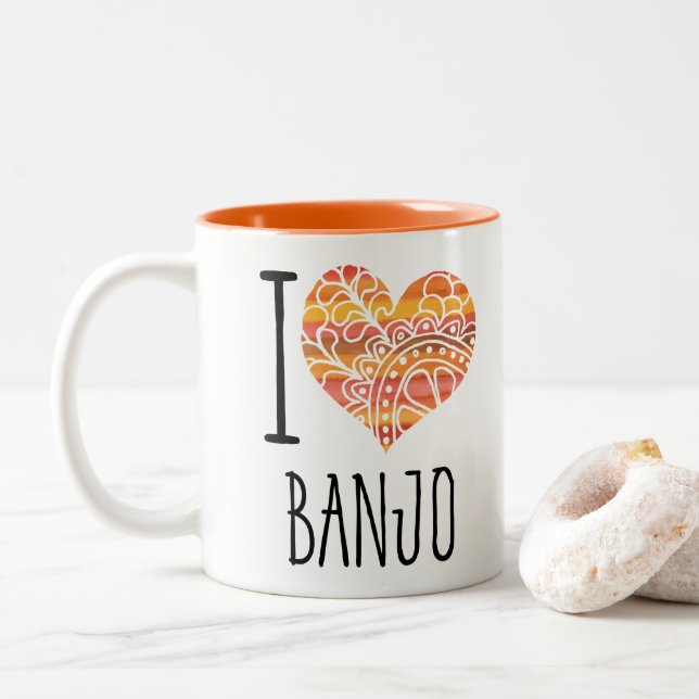 I Kärlek Banjo Orange Mandala Heart Två-Tonad Mugg (Med munk)
