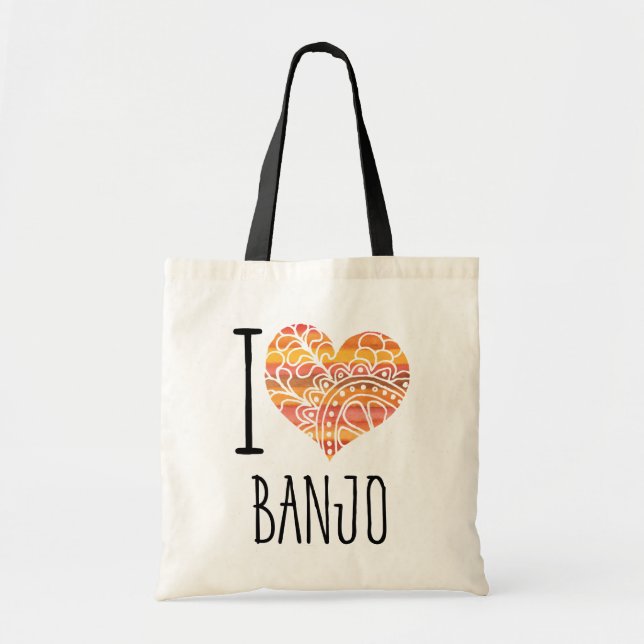 I Kärlek Banjo Orange Mandala Heart Tygkasse (Framsidan)
