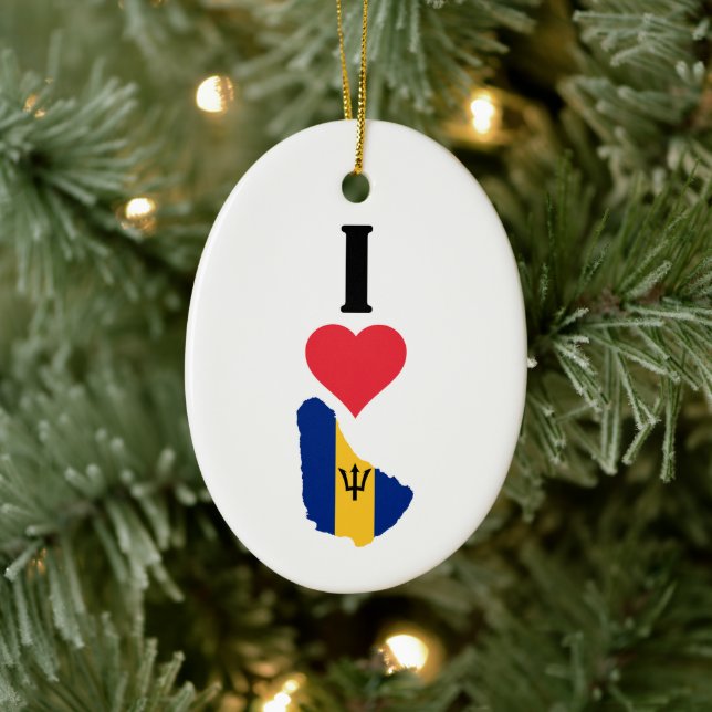 I Kärlek Barbados Lodrät I Heart Land Flagga Karta Julgransprydnad Keramik (Träd)
