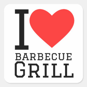 I kärlek barbecue grill fyrkantigt klistermärke