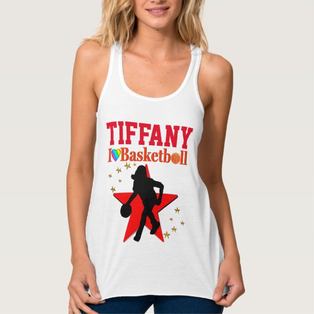 I KÄRLEK BASKETBALL RED RED PERSONLIG TANKTOP LINNE MED RACERBACK  (Framsida)