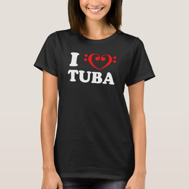 I Kärlek Bass Clef Heart Tuba T Shirt (Framsida)