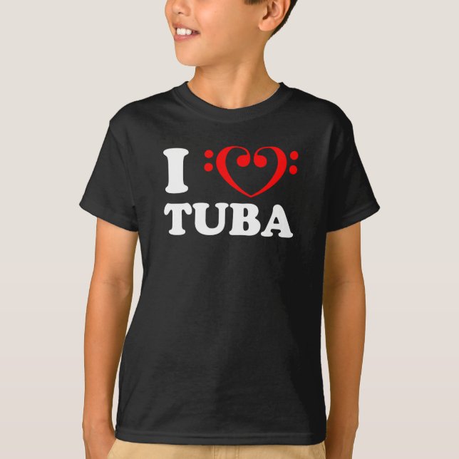 I Kärlek Bass Clef Heart Tuba T Shirt (Framsida)