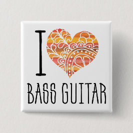 I Kärlek Bass Guitar Orange Mandala Heart Knapp