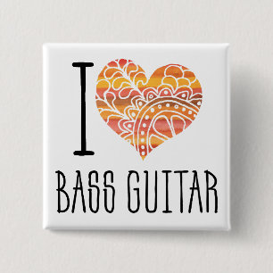 I Kärlek Bass Guitar Orange Mandala Heart Knapp