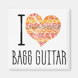 I Kärlek Bass Guitar Orange Mandala Heart Magnet