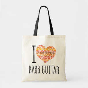 I Kärlek Bass Guitar Orange Mandala Heart Tygkasse