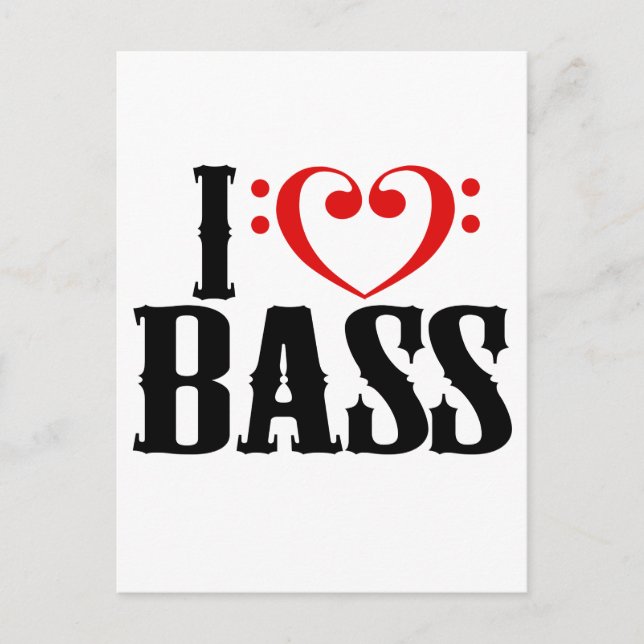 I Kärlek Bass, med baser Heart Vykort (Framsida)