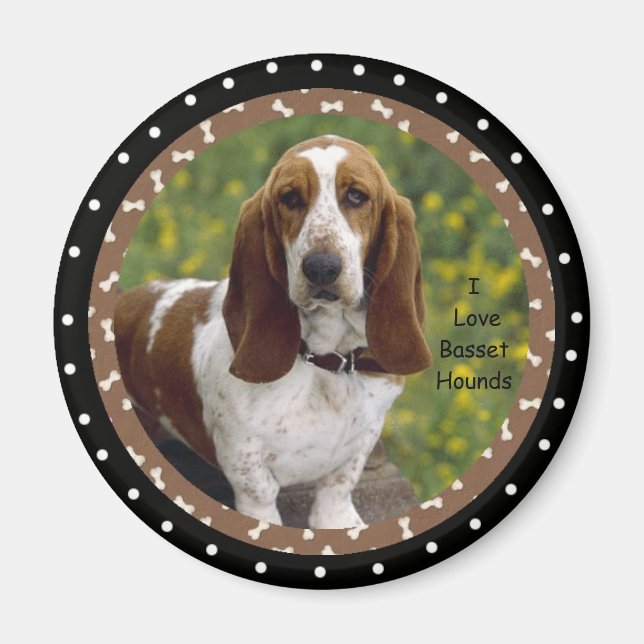 I kärlek Basset Hound Hundar Magnet (Framsidan)