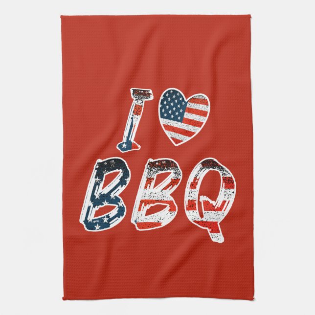 I Kärlek BBQ, American Patriotic Kökshandduk (Vertikal)