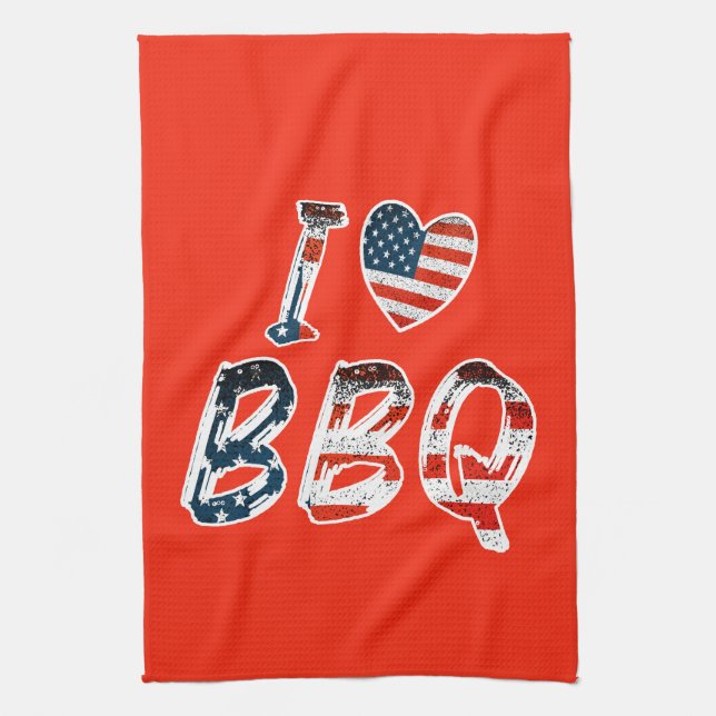 I Kärlek BBQ, American Patriotic Kökshandduk (Vertikal)