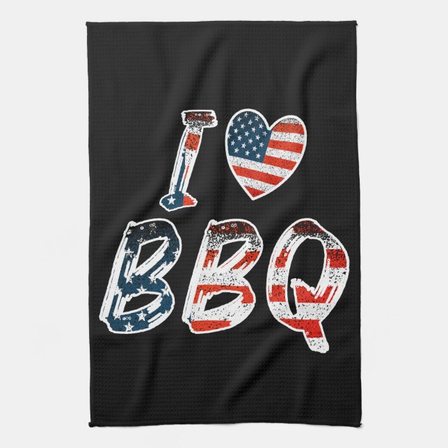I Kärlek BBQ, American Patriotic Kökshandduk (Vertikal)