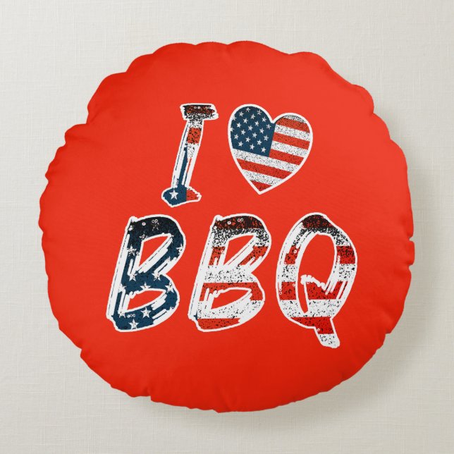 I Kärlek BBQ, American Patriotic Rund Kudde (Framsidan)