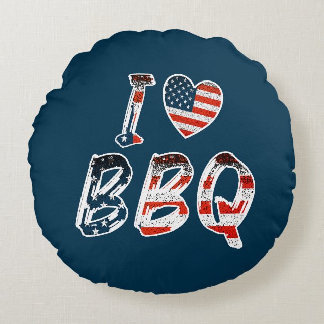 I Kärlek BBQ, American Patriotic Rund Kudde (Framsidan)