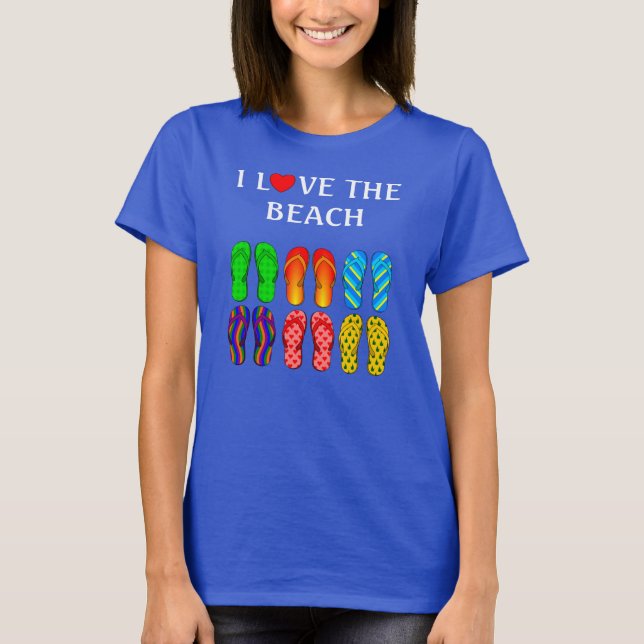 I Kärlek, Beach, Colorful Flip-Flops T-Shirt (Framsida)