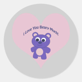 I Kärlek Beary Lila Bear Runt Klistermärke