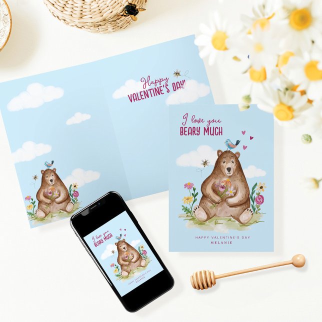 I Kärlek Beary Mare Lycklig Alla hjärtans dag Bear Helgkort (I Love You Beary Much Happy Valentine Day Bear Holiday Card)