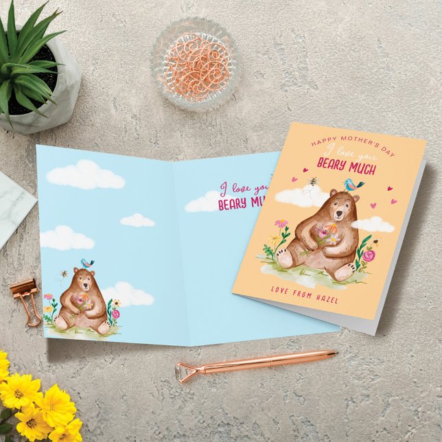 I Kärlek Beary Mare Lycklig Mors dag Cute Bear Helgkort (I Love You Beary Much Happy Mother's Day Cute Bear Holiday Card)