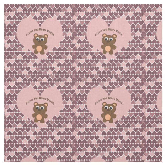 I Kärlek Beary Rosa Hearts Tyg (Provkarta)