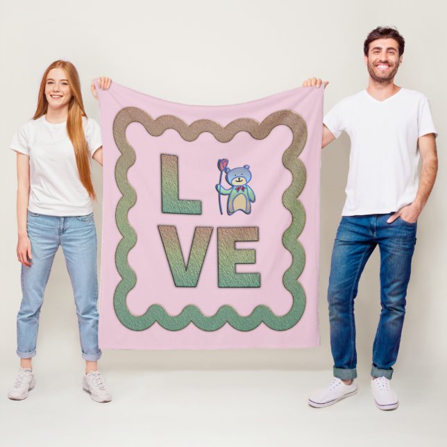 I Kärlek Beary väldigt mycket Rosa Cute Personaliz Fleecefilt (På plats)