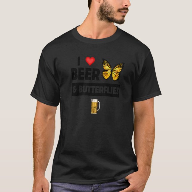 I Kärlek Beer and Butterflies Drinking Lepidoptero T Shirt (Framsida)