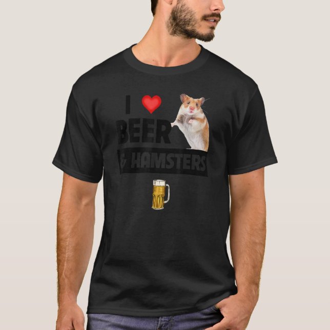 I Kärlek Beer och Hamsters Cage Wheel Drinking Ani T Shirt (Framsida)