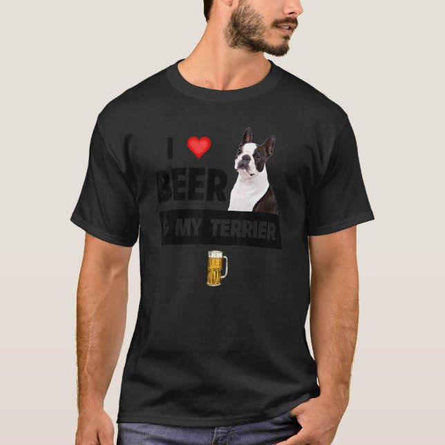 I Kärlek Beer och min Boston Terrier Mamma Pappa H T Shirt (Framsida)