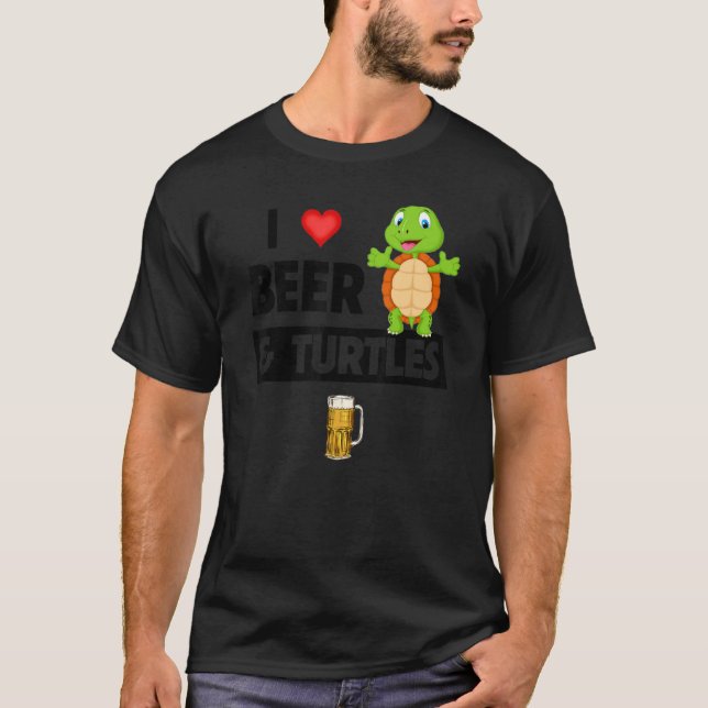I Kärlek Beer och Turtles Drinking Glass Mugg Tort T Shirt (Framsida)
