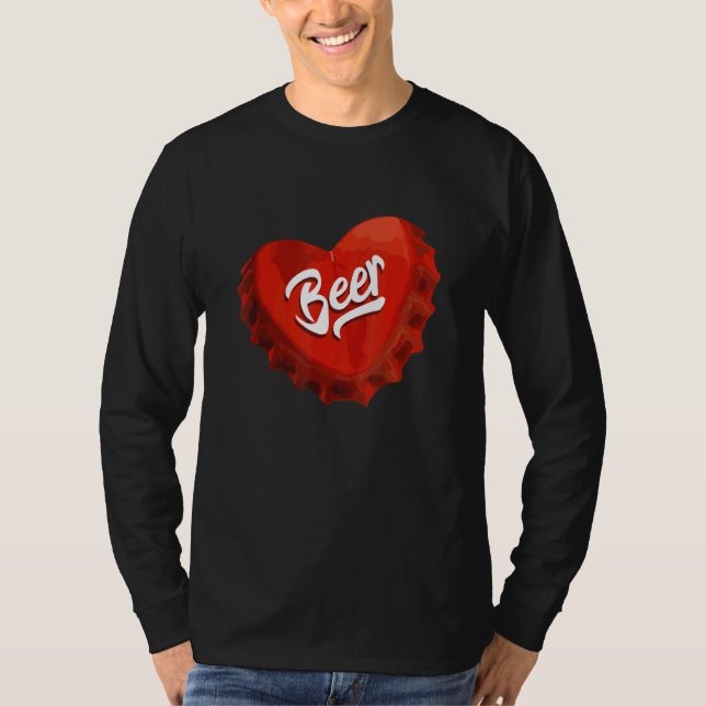 I Kärlek Beer Red Flaska Cap Heart T Shirt (Framsida)