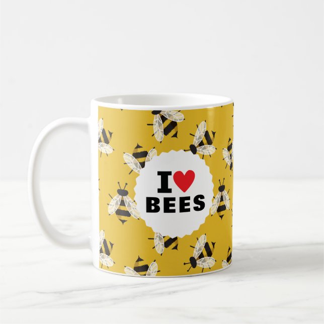 I Kärlek Bees Patternated Gult Kaffemugg (Vänster)