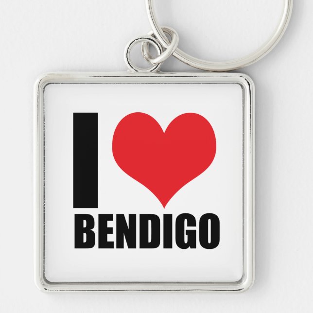 I kärlek Bendigo Fyrkantig Silverfärgad Nyckelring (Framsidan)