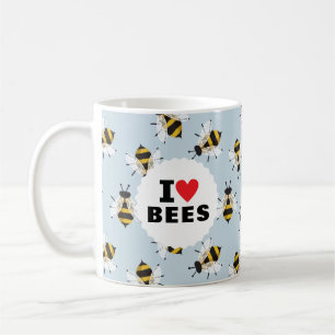 I Kärlek Bes mönstrad Himmel Blue Coffee Mugg