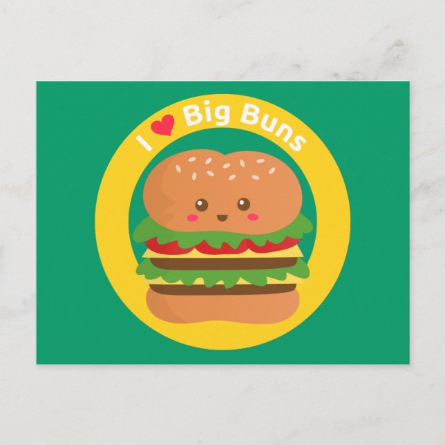 I Kärlek Big Buns, Kawaii Big Burger Vykort (Framsida)