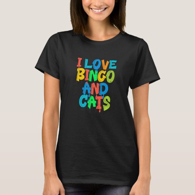 I Kärlek Bingo och Cats Cute Animal Bingo 7 T Shirt (Framsida)