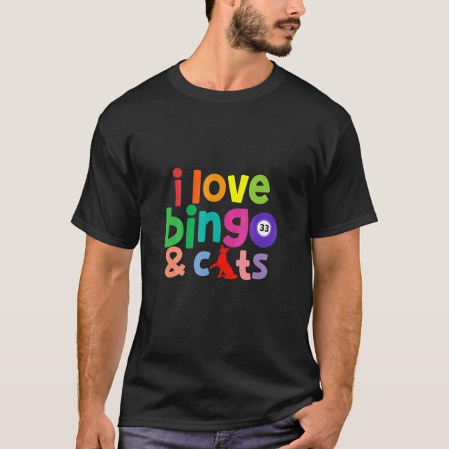 I Kärlek Bingo och katter Bingodesign för stutdjur T Shirt (Framsida)