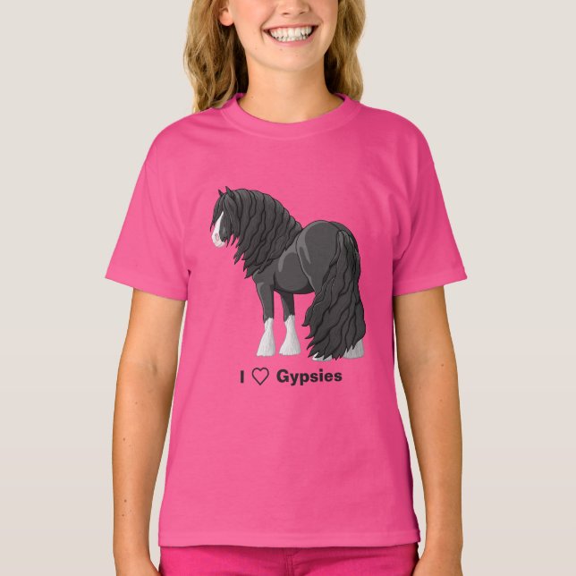 I Kärlek Black Gypsy Vanner Draft Horses T-shirt (Framsida)
