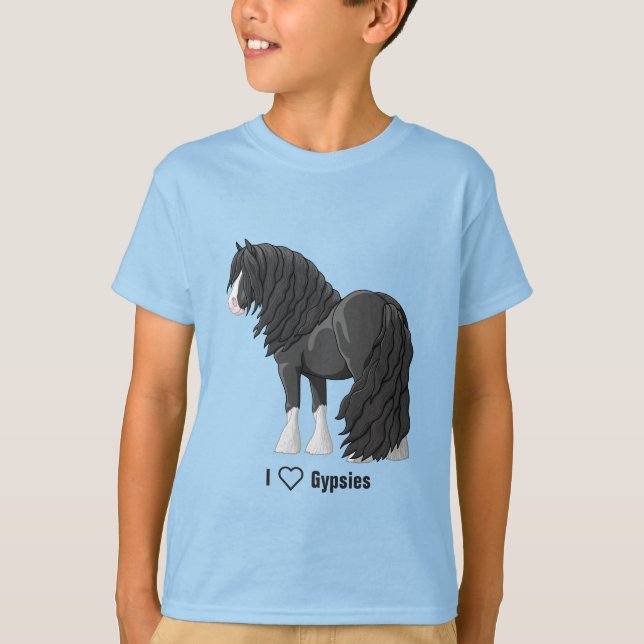 I Kärlek Black Gypsy Vanner Draft Horses T-shirt (Framsida)