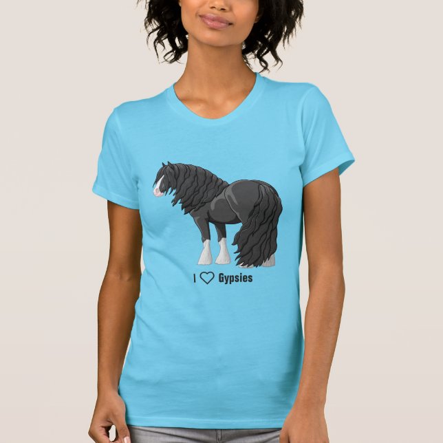 I Kärlek Black Gypsy Vanner Draft Horses T-shirt (Framsida)