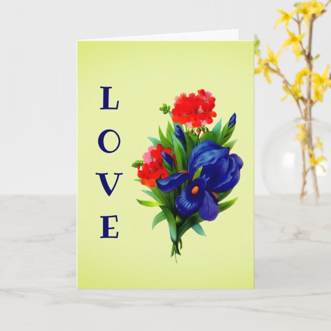 I Kärlek, Blått Iris Flower-Personlig Card Kort (Gul blomma)