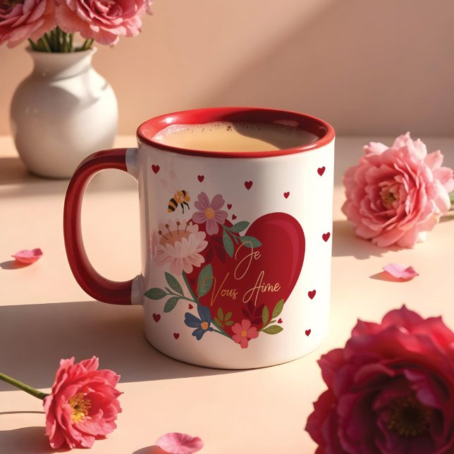 I Kärlek Blommigt You Valentines Red Heart Monogra Mugg (I Love You Floral Valentines Red Heart Monogram Mug)