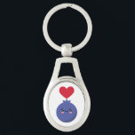 I kärlek Bluebär Ovalt Silverfärgad Nyckelring<br><div class="desc">Cute Blueberry-karaktär med kärlek hjärta.</div>