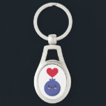 I kärlek Bluebär Ovalt Silverfärgad Nyckelring<br><div class="desc">Cute Blueberry-karaktär med kärlek hjärta.</div>