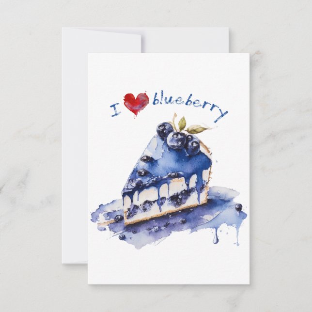 I Kärlek Blueberry TShirt, Blueberry Cake Watercol Tack Kort (Framsida)