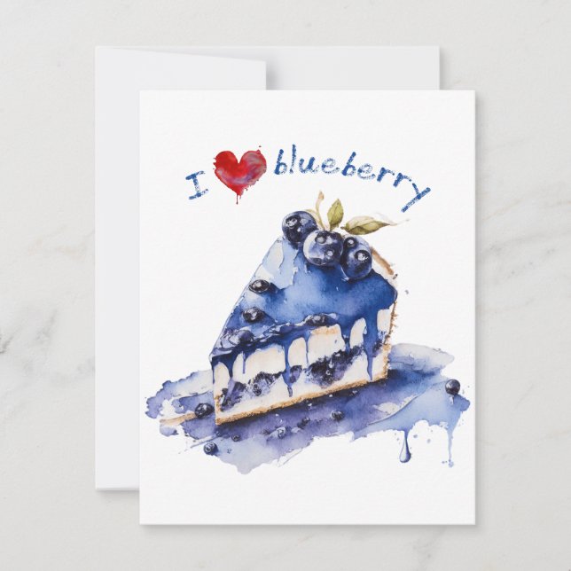 I Kärlek Blueberry TShirt, Blueberry Cake Watercol Tack Kort (Framsida)